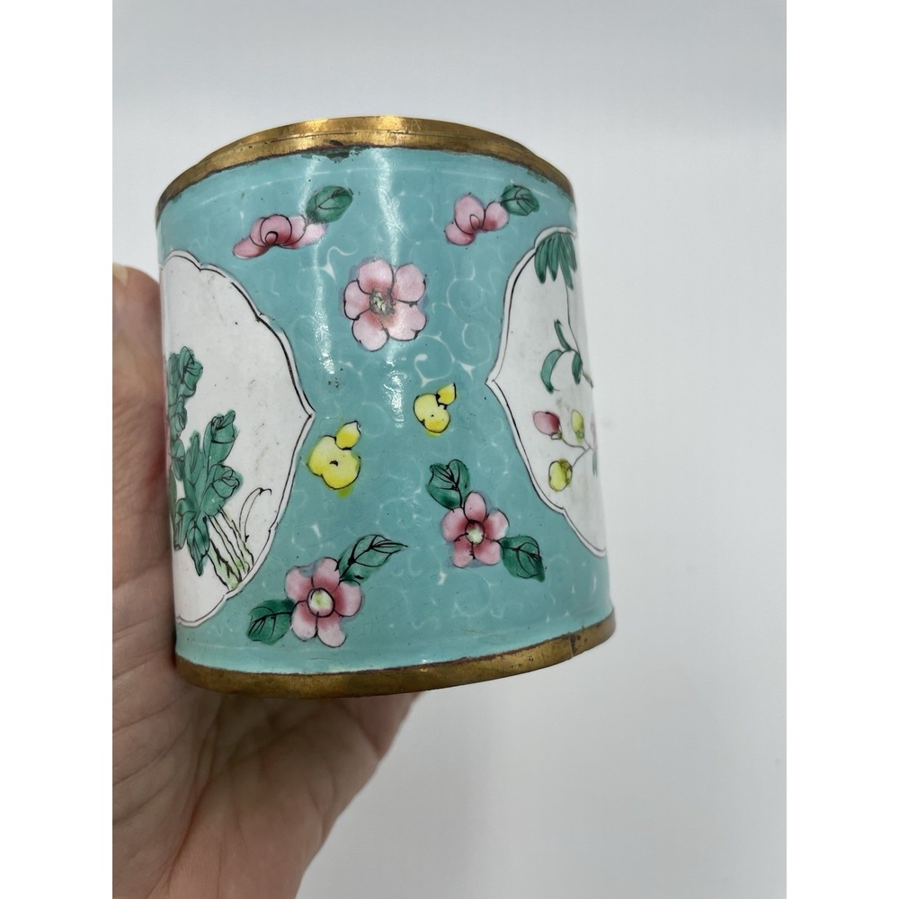 Antique Chinese Canton Enamel Round Lidded Tea Caddy Hand-Painted Birds Flowers - Picture 8 of 13